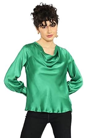 KOTTY Womens Jade Green Satin Full Sleeve Solid Top : Amazon.in: Fashion