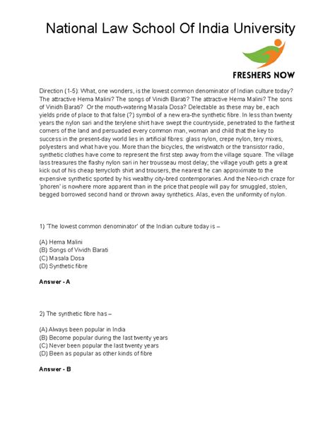 Nlsat Model Paper - Direction (1-5): What, one wonders, is the lowest ...