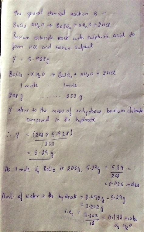 Barium chloride dihydrate has the formula bacl2 2h2o. Assume there is ...