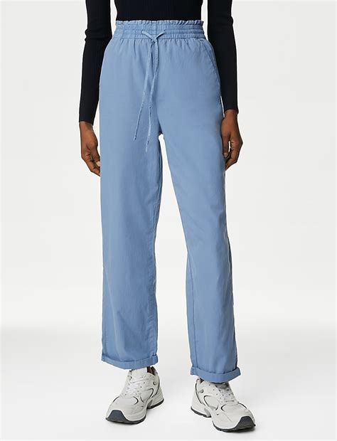 Buy Pure Cotton Straight Leg Ankle Grazer Trousers at Marks & Spencer