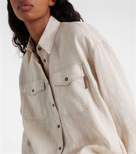 Oversized linen shirt in beige - Brunello Cucinelli | Mytheresa