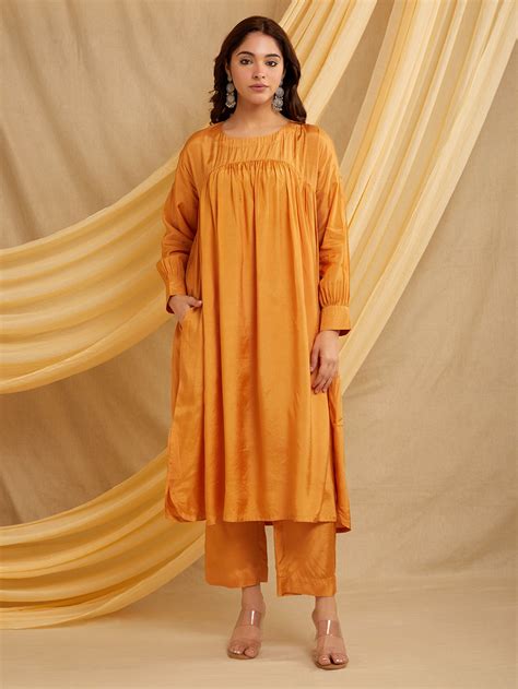 Mustard Yellow Cotton Silk Kurta