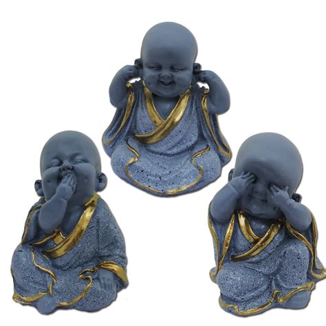 Ratnatraya Set of 3 Cute Smiling Wise Buddha Monk Statue See Speak Hear ...