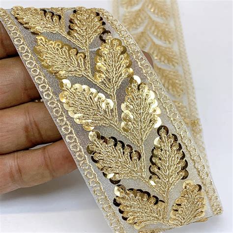 Lami 9 Meter Leaf Design Lace Border with Golden Sequence and Dori for ...