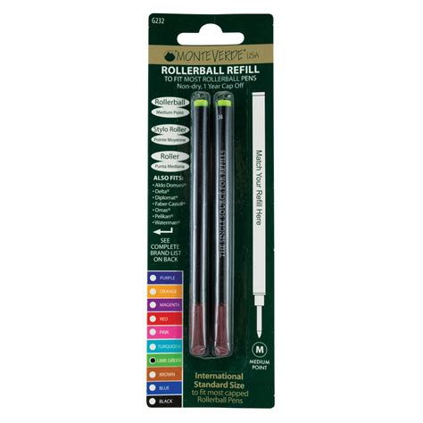Monteverde Roller Ball Pen Refill - Medium - Lime Green - Pack of 2 ...
