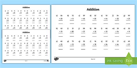 2-Digit Numbers Addition Worksheets