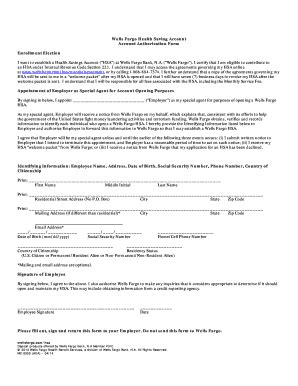 Fillable Online Wells Fargo Health Savings Account Authorization Fax ...