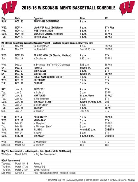 Wisconsin Basketball Schedule 2025 26