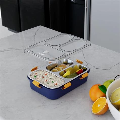 Premium 3-Compartment Stainless Steel Lunch Box - Blue | Leak-Proof ...