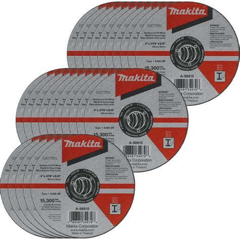 Makita A-98815-25 Cut-Off Wheel, Metal, 4" x .100" x 5/8" 25 Per ...