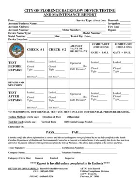 Fillable Online City of florence backflow device testing and ...