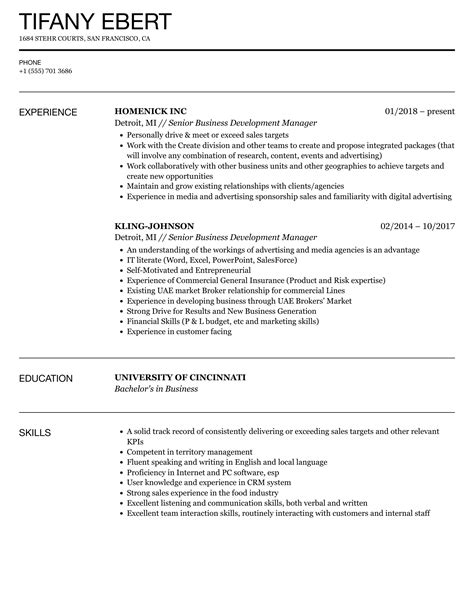 Senior Business Development Manager Resume Samples | Velvet Jobs