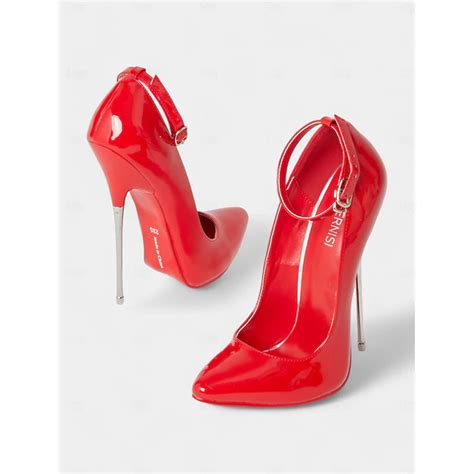 Women's Red Patent Leather Stiletto Heels with Ankle Strap - Sexy and ...