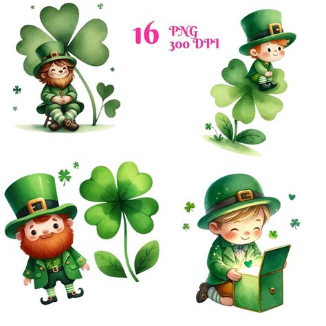St.patrick’s Day Leprachaun Clipart, 16 PNG Watercolor Clipart ...
