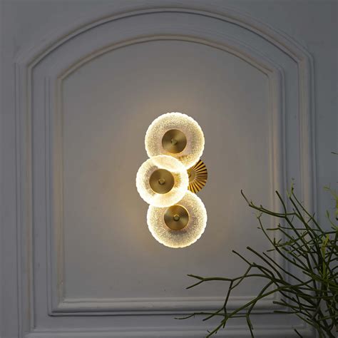 ZEN Integrated 3 Light LED Wall Fitting In Brass Finish Metal With Fro ...