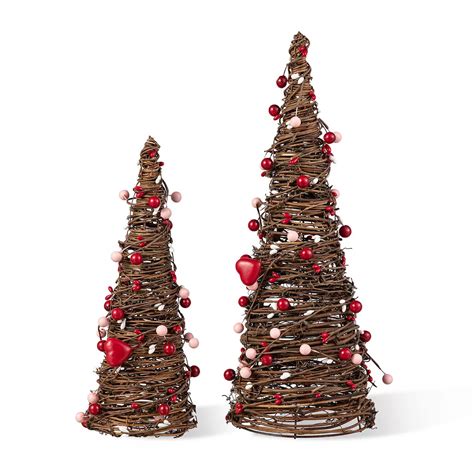 Glitzhome 16"H Set of 2 Valentine's Rattan Heart and Berries Table Tree
