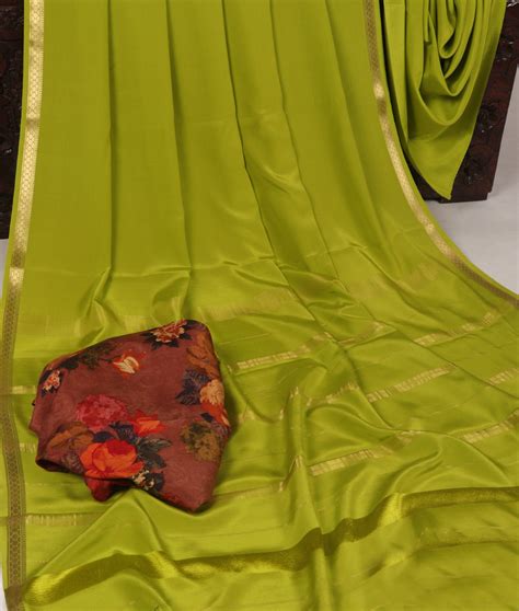 Buy Parrot Green Mysore Silk Saree T315593