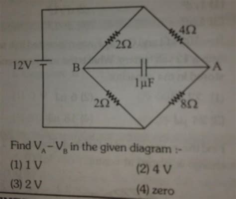 Find VA-VB in the given diagram :-(1) 1 V(2) 4 V(3) 2 V(4) zero ...