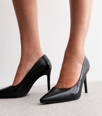 Black Snake Print Stiletto Heel Court Shoes | New Look