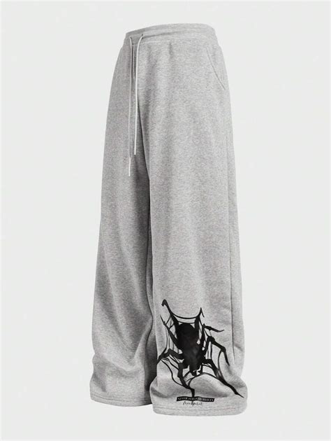 EASEVO Plus Size Men's Loose Fit Gray Spider Print Knit Wide Leg Long ...