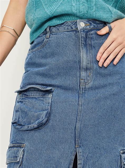 Buy Women Front Slit Denim Skirt Online at just Rs. 999.0 ...