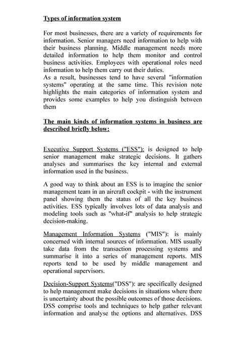 Types of information system - Senior managers need information to help ...