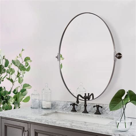 MOON MIRROR Brushed Nickel Bathroom Mirror, Oval Pivot Mirror for ...