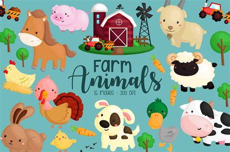 Farm Animal Clipart - Cute Animal Graphic by Inkley Studio · Creative ...