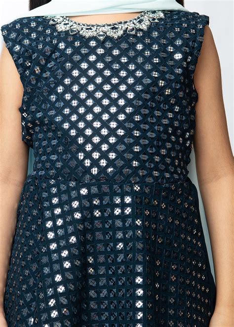 Blue Coloured Embellished Mirror Work Ready to Wear Lehenga & Peplum ...