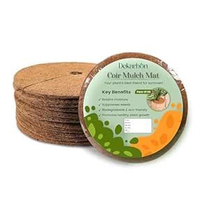 DEKARBON Coir Mulch Mats (6 Pcs) – 8 Inches Round Coconut Fiber Discs ...