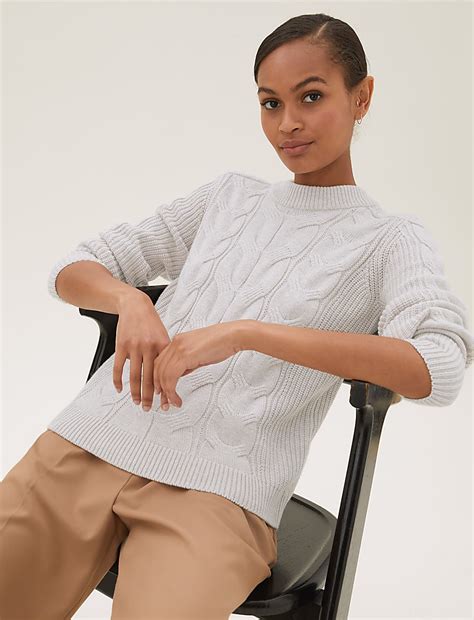 Buy Cable Knit Crew Neck Jumper with Wool at Marks & Spencer