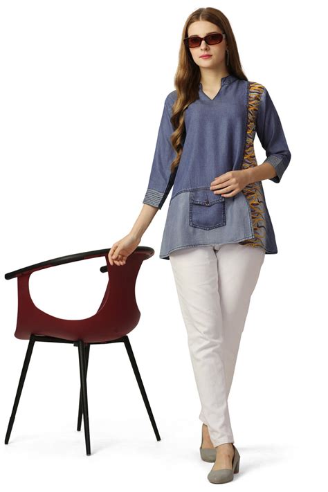 Waikawa Blue Casual Prints Premium Cotton Top For Woman