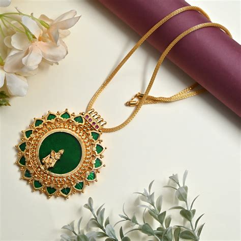 Real Gold Tone Traditional Kerala Big Palakka Krishna Pendant Long Cha ...