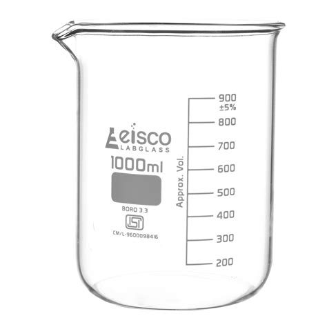 Beaker Low form, with spout made of borosilicate glass, graduated 1000 ...