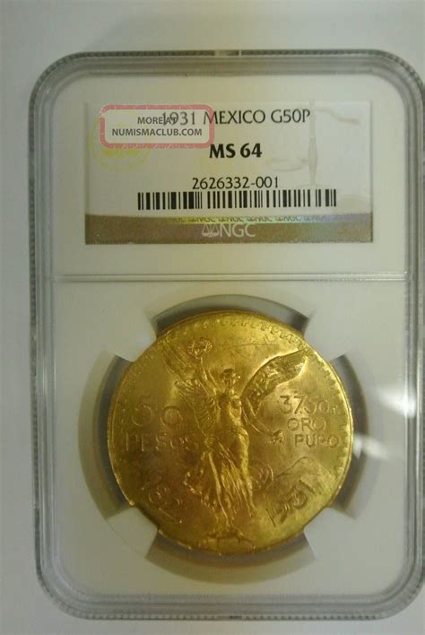 Mexican 50 Peso Gold Coin 1931 Ms 64 Ngc G50p Centenario - Rare [227]