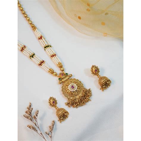 Buy Niscka 24K Gold Plated Long Traditional Necklace Set Online