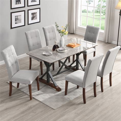Newboti Furniture Modern Dining Table for 6-8, 7 piece Kitchen Dining ...