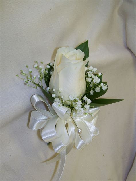 pin-on corsages. white rose, baby's breath, and honey bracelet. (honey ...