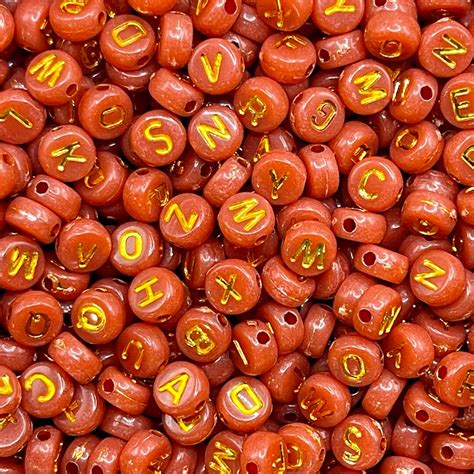 7mm Sunset Red Orange Copper Gold Letter Acrylic Bead/round Letter Beads/acrylic Alphabet Beads ...