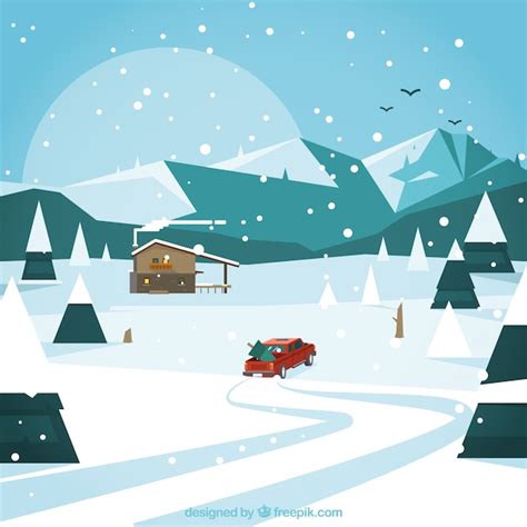 flat snowy landscape background with mountains | Free Vector