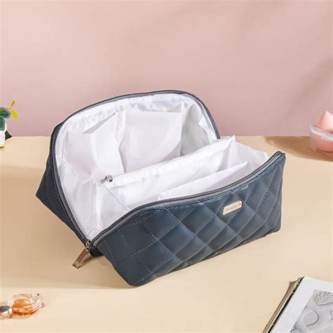 Makeup Pouch With Diagonal Side Zip Blue Grey Large Online - Premium ...
