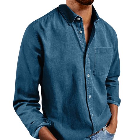 YDDIAN Mens Denim Shirts Casual Button Down Shirts Long Sleeve Western ...