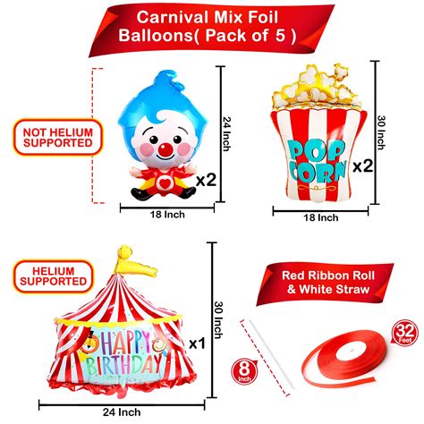 Giant, 30 Inch Carnival Balloons Set - Pack of 5 Circus Party ...