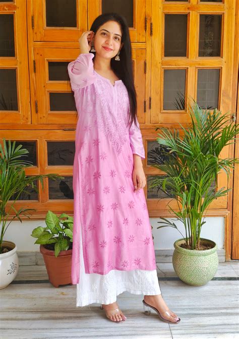 Long Chanderi Silk Chikankari Kurta (Long Top) – Awadh Chikankari Studio