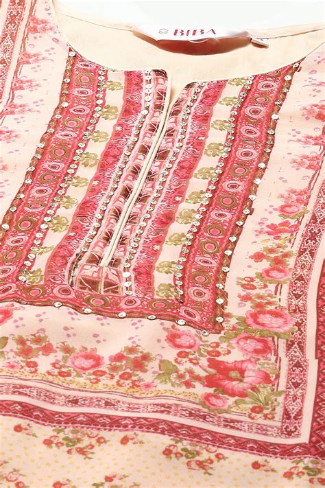 Off White Polyester Straight Printed Kurta Garara Suit Set at Biba India