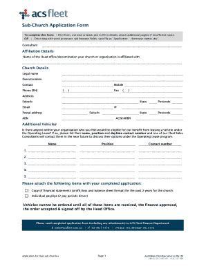 Fillable Online Sub-Church Application Form - ACS Financial Fax Email ...
