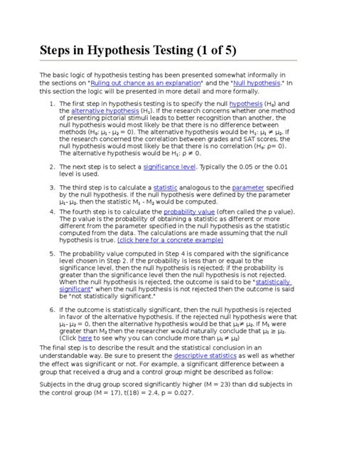 Steps in Hypothesis Testing | PDF | Null Hypothesis | Statistical Significance