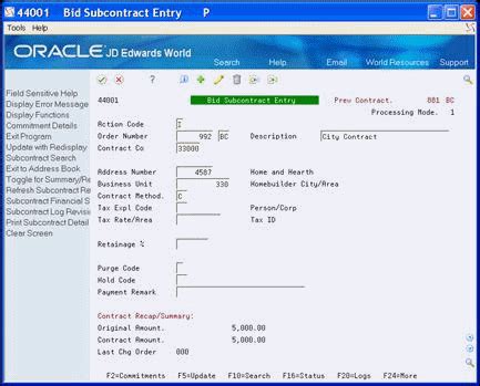 Enter Bid Subcontracts for a City or Company