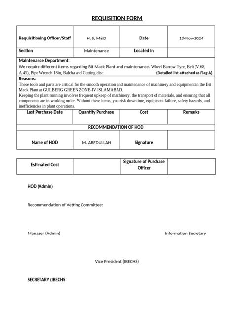 Maintenance Tools Requisition Form | PDF
