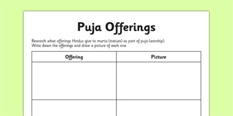 Hinduism Worksheet / Worksheet Puja Offerings (teacher made)